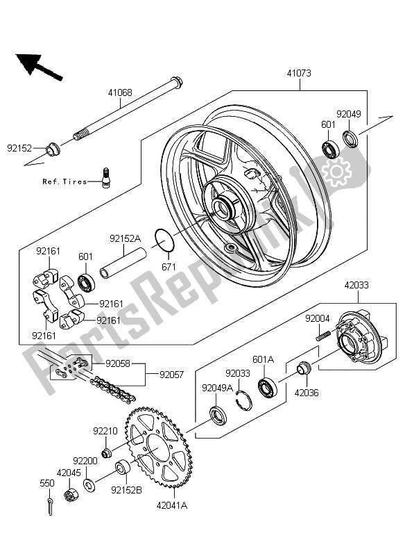 Alle onderdelen voor de Achternaaf van de Kawasaki ER 6N 650 2010