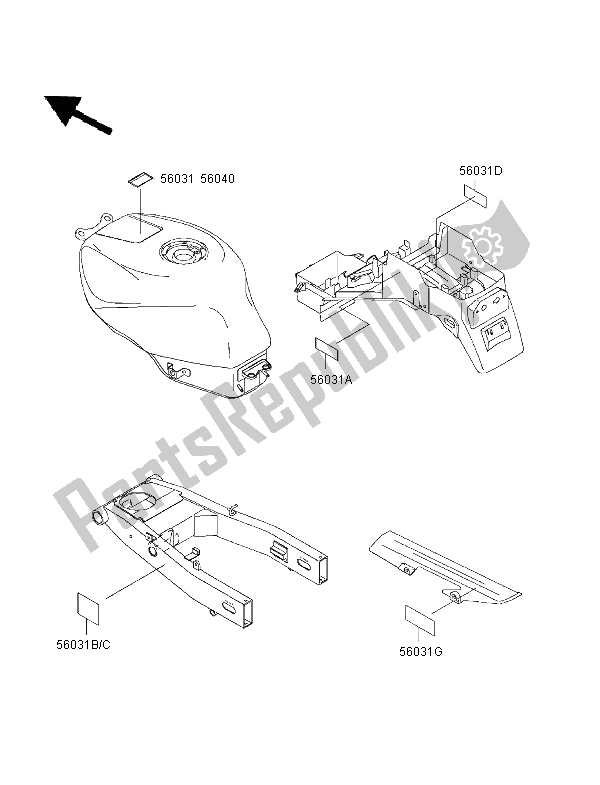 Alle onderdelen voor de Etiketten van de Kawasaki Ninja ZX 6R 600 1997