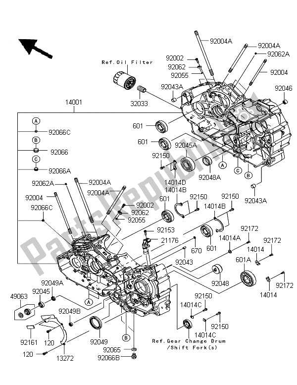 Todas as partes de Bloco Do Motor do Kawasaki VN 1700 Voyager Custom ABS 2012