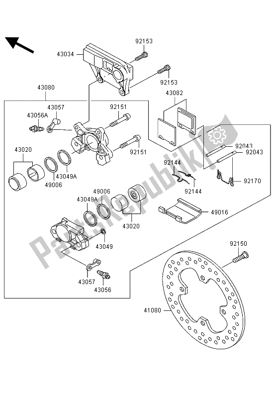 All parts for the Rear Brake of the Kawasaki Ninja ZX 12R 1200 2004