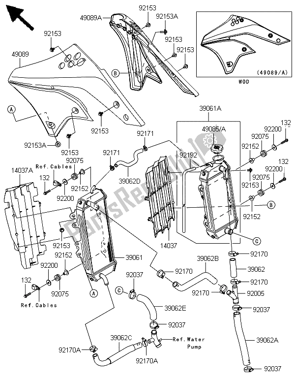 All parts for the Radiator of the Kawasaki KX 250F 2008