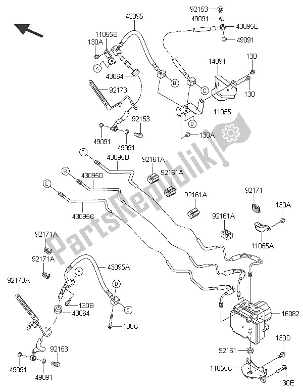 All parts for the Brake Piping of the Kawasaki Vulcan 1700 Voyager ABS 2016