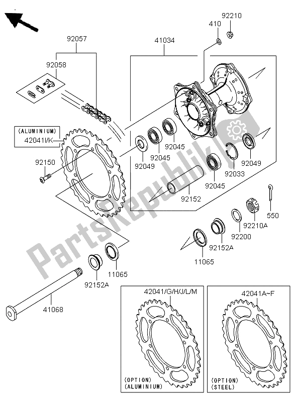 All parts for the Rear Hub of the Kawasaki KX 250F 2011