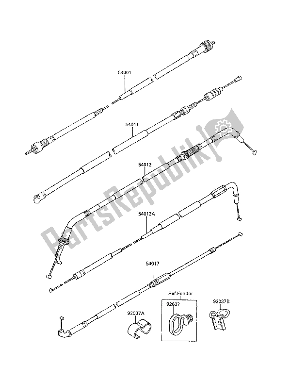 All parts for the Cables of the Kawasaki GPX 600R 1994