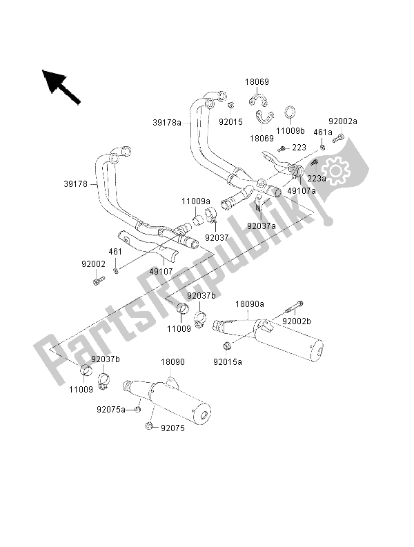 Alle onderdelen voor de Geluiddempers van de Kawasaki 1000 GTR 2000