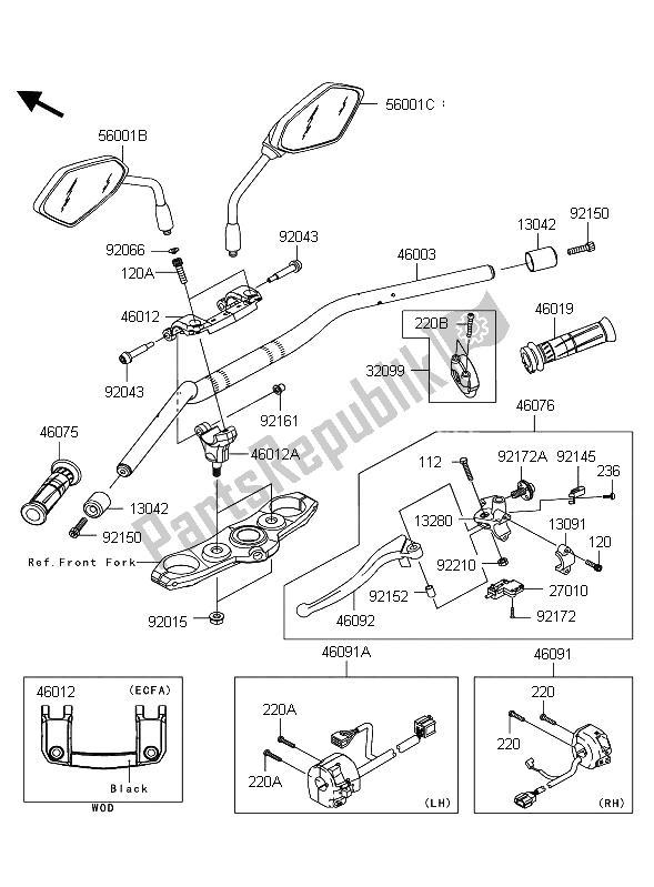 All parts for the Handlebar of the Kawasaki Z 1000 ABS 2012