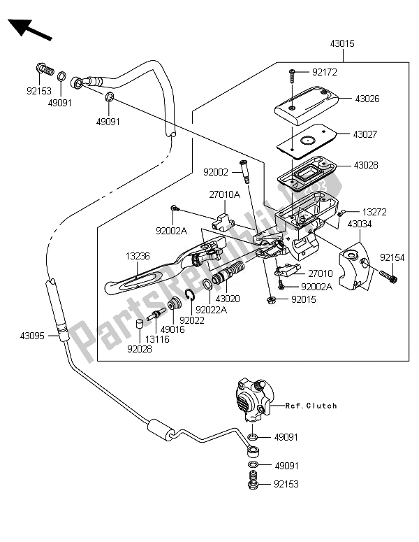 Alle onderdelen voor de Koppeling Hoofdremcilinder van de Kawasaki VN 1700 Voyager ABS 2014