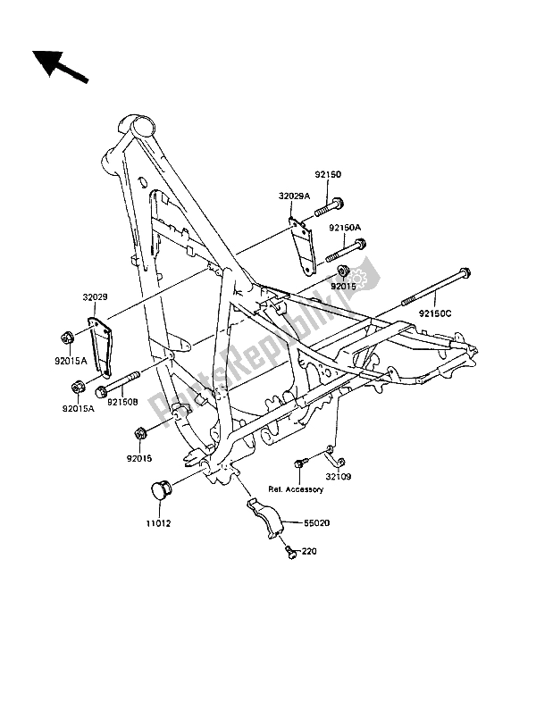 Alle onderdelen voor de Frame Hulpstukken van de Kawasaki KMX 125 1988