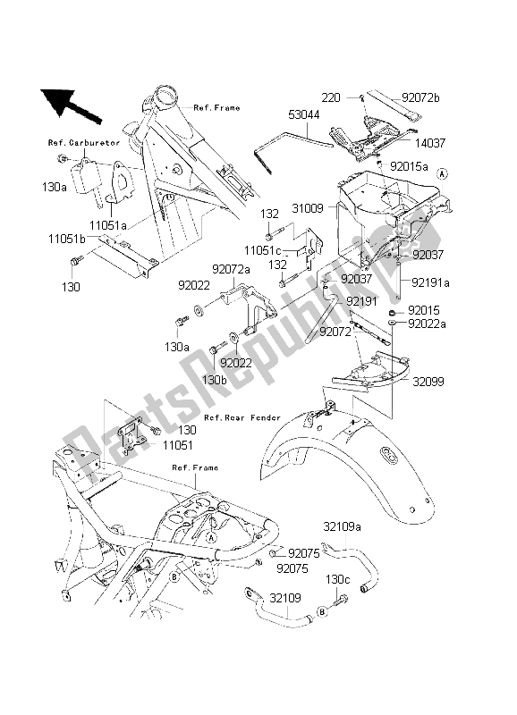 Toutes les pièces pour le Ferrures De Cadre du Kawasaki W 650 2001