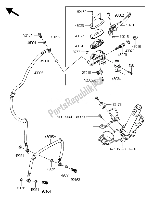 All parts for the Front Master Cylinder of the Kawasaki Z 800E Version 2014
