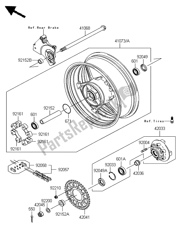 Toutes les pièces pour le Moyeu Arrière du Kawasaki Z 750 ABS 2007