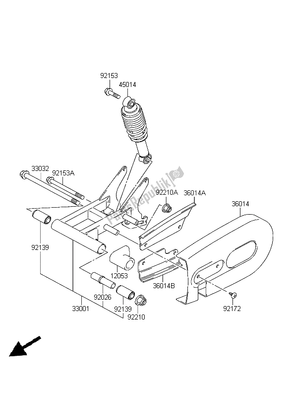 All parts for the Rear Suspension of the Kawasaki KFX 50 2004