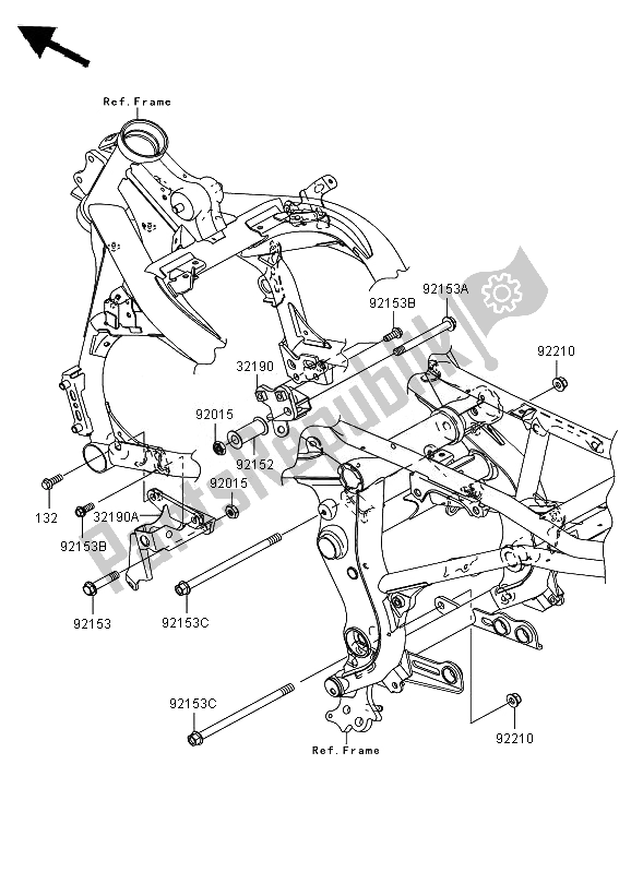 Alle onderdelen voor de Motorsteun van de Kawasaki ER 6F ABS 650 2007