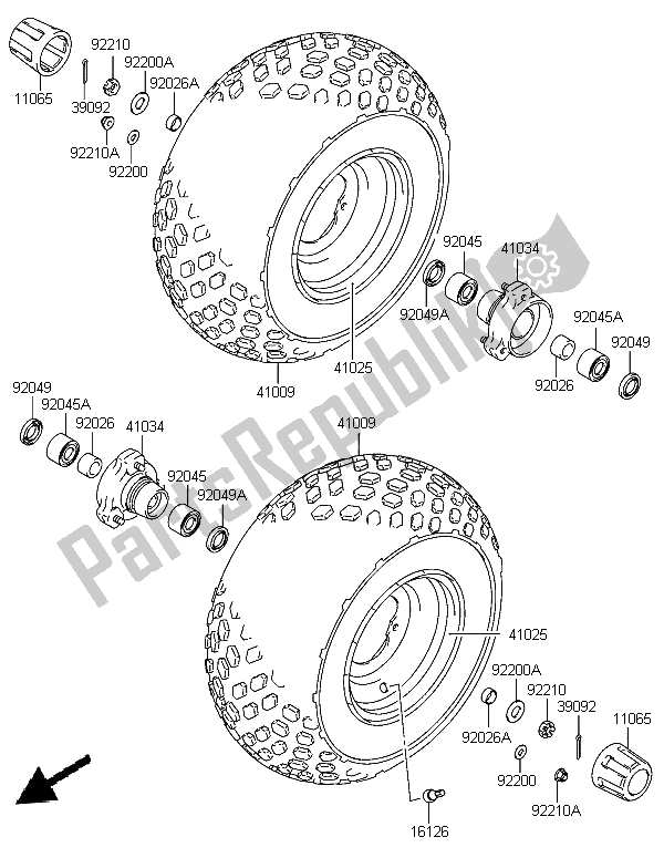 All parts for the Front Hub of the Kawasaki KFX 50 2006