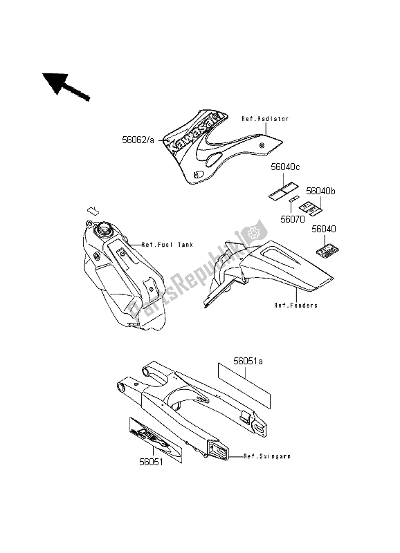 Tutte le parti per il Etichette del Kawasaki KX 250 1999