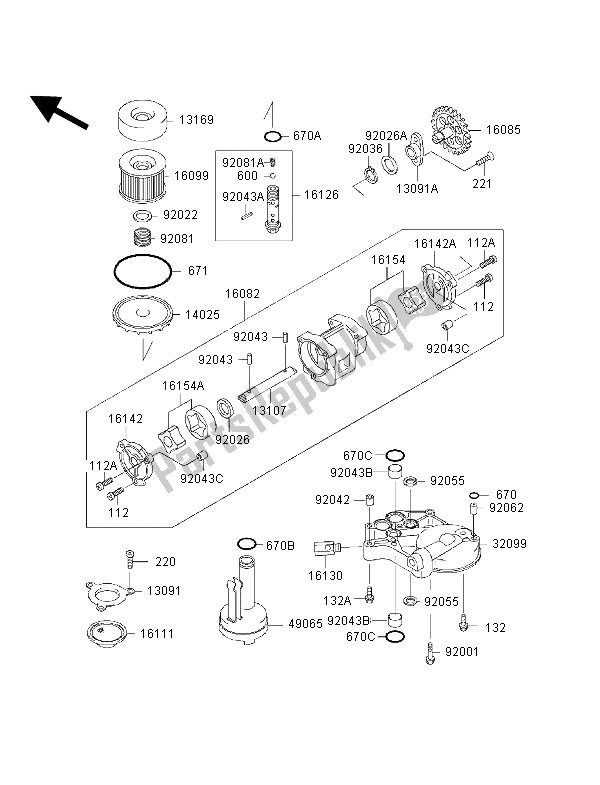 Tutte le parti per il Pompa Dell'olio del Kawasaki 1000 GTR 1996