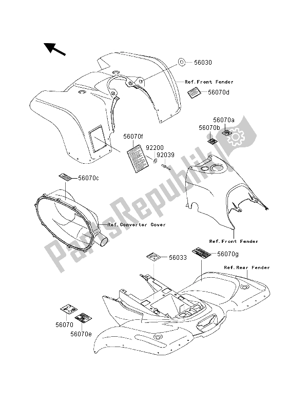 Tutte le parti per il Etichette (ue, Regno Unito) del Kawasaki KVF 300 4X4 2001