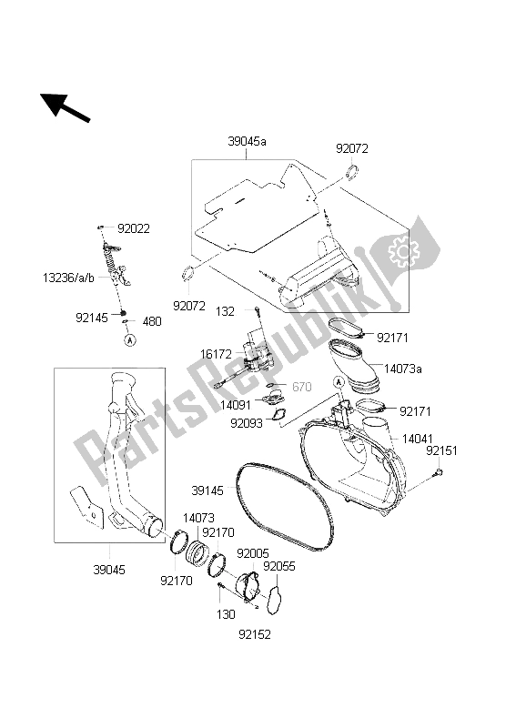 Tutte le parti per il Coperchio Del Convertitore E Cinghia Di Trasmissione del Kawasaki KVF 650 2002