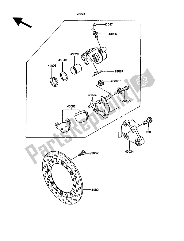 All parts for the Rear Caliper of the Kawasaki KMX 200 1991