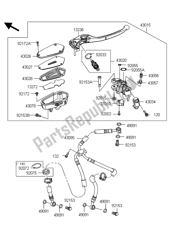 All parts for the Front Master Cylinder of the Kawasaki Z 1000 2010