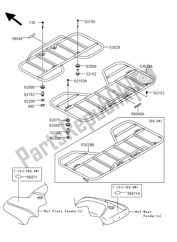 Toutes les pièces pour le Transporteur (s) du Kawasaki KVF 360 4X4 2013