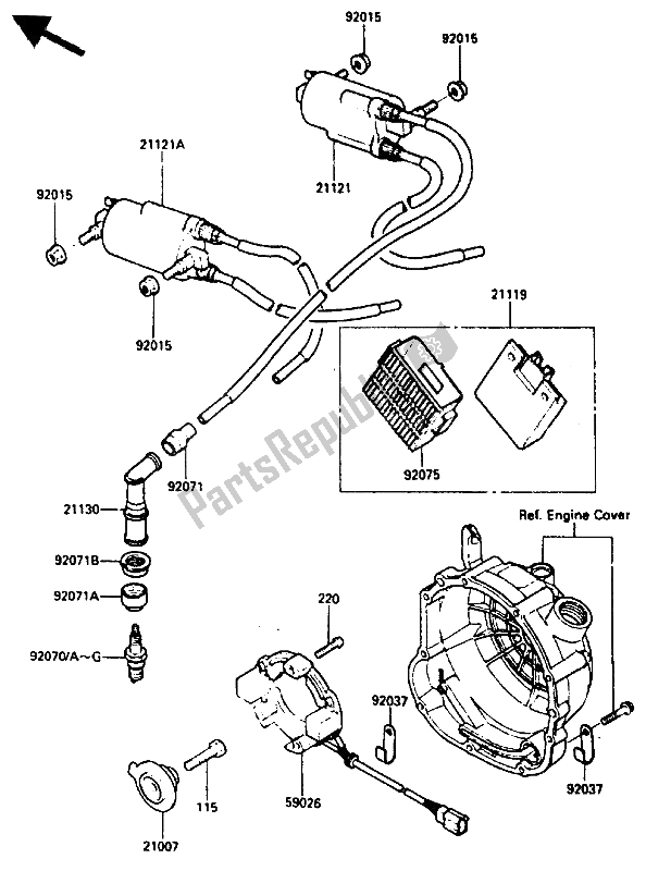All parts for the Igniton Coil of the Kawasaki GPZ 600 1985