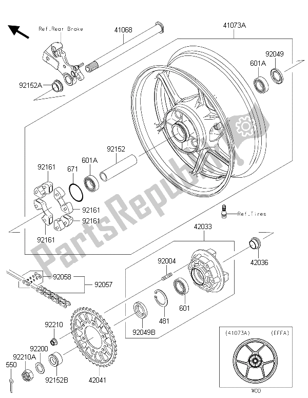 Tutte le parti per il Mozzo Posteriore del Kawasaki Ninja ZX 6R 600 2015