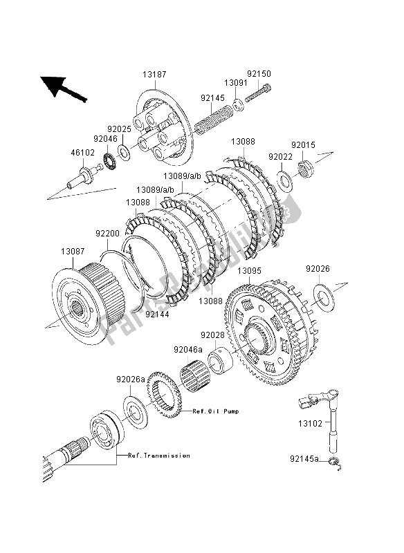 All parts for the Clutch of the Kawasaki Ninja ZX 9R 900 2003