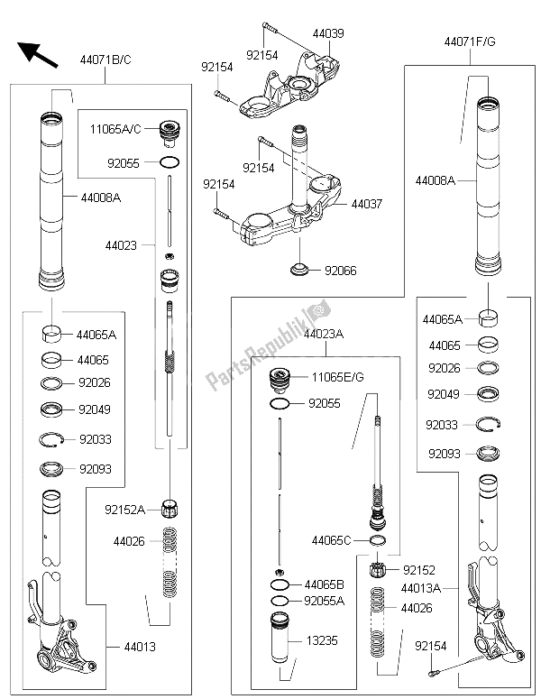 Toutes les pièces pour le Fourche Avant du Kawasaki Z 1000 2015