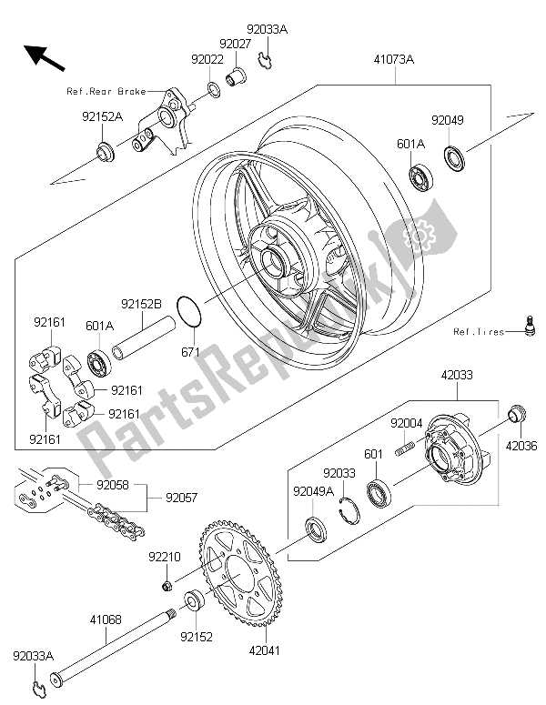 All parts for the Rear Hub of the Kawasaki Z 1000 ABS 2015