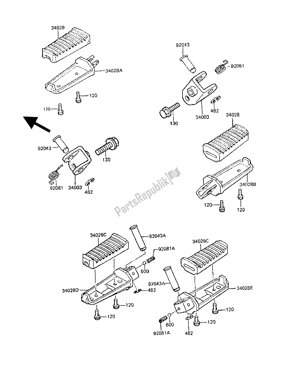 All parts for the Footrests of the Kawasaki GPZ 550 1989