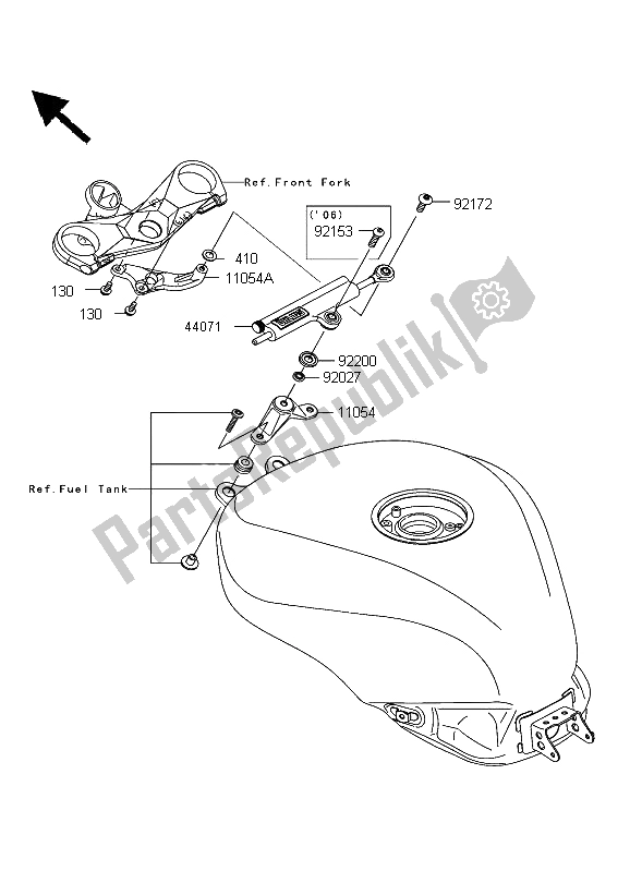 Alle onderdelen voor de Stuurdemper van de Kawasaki Ninja ZX 10R 1000 2006