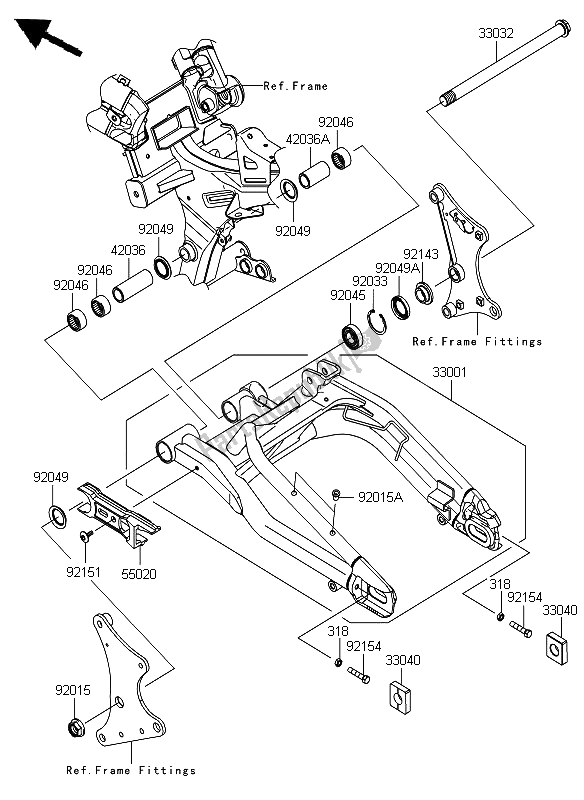 All parts for the Swingarm of the Kawasaki ER 6F 650 2012