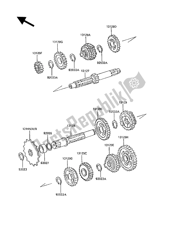 Todas las partes para Transmisión de Kawasaki KX 125 1988