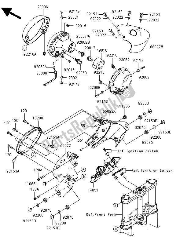 Tutte le parti per il Faro del Kawasaki VN 2000 2006