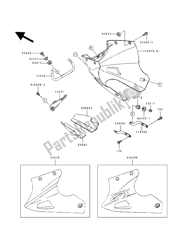 All parts for the Cowling Lowers of the Kawasaki ZZ R 250 1994