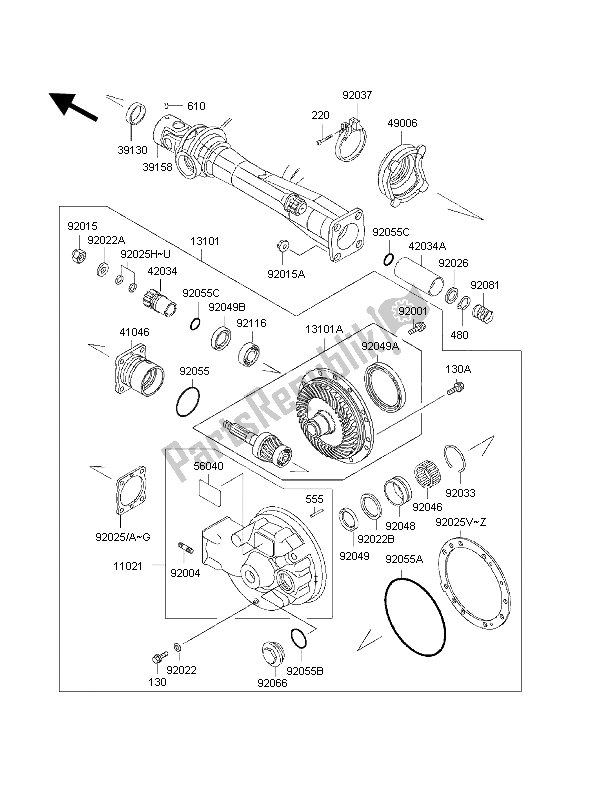 All parts for the Drive Shaft & Final Gear of the Kawasaki 1000 GTR 1997