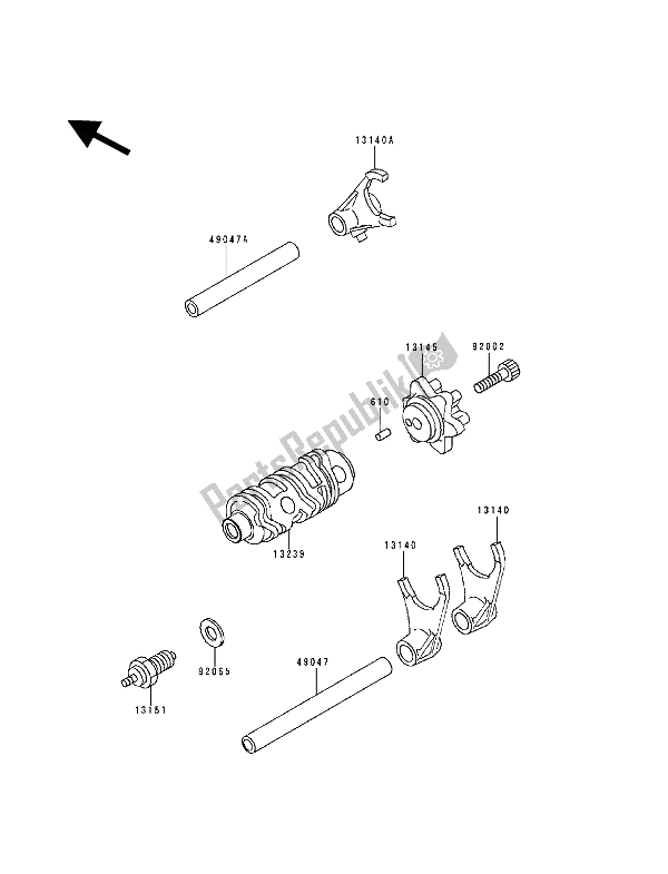 Todas as partes de Tambor De Mudança De Marcha E Garfo (s) De Mudança do Kawasaki KLR 250 1994