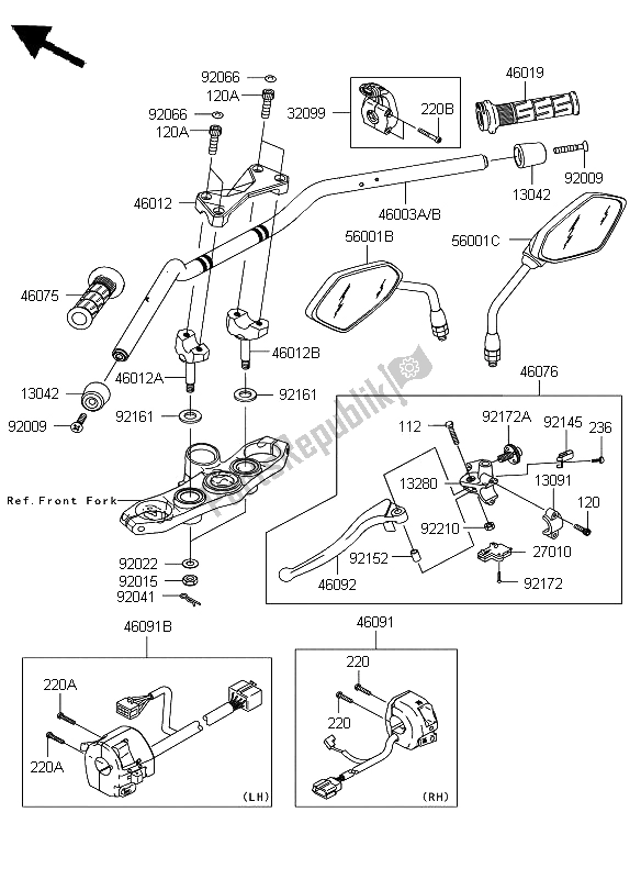 All parts for the Handlebar of the Kawasaki Z 1000 2009