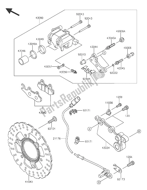 Tutte le parti per il Freno Posteriore del Kawasaki Ninja 250 SL ABS 2016