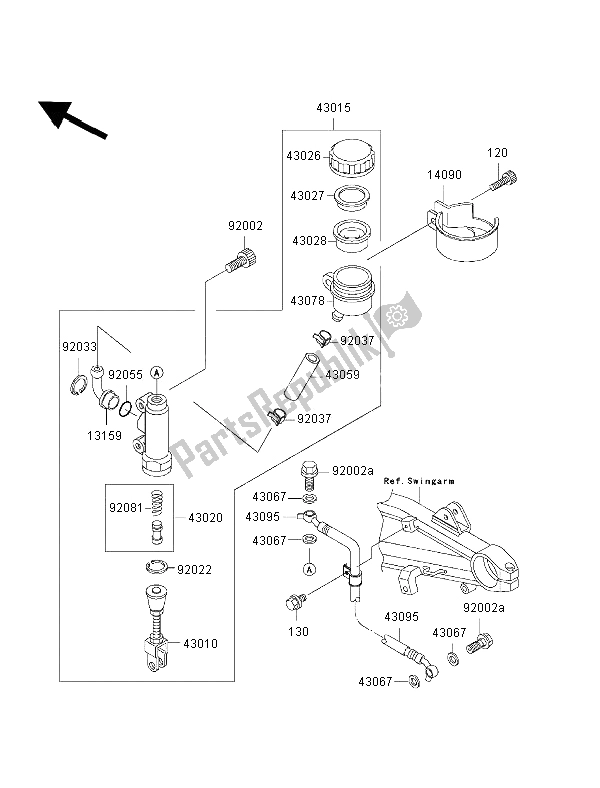 Toutes les pièces pour le Maître-cylindre Arrière du Kawasaki ZRX 1200S 2002