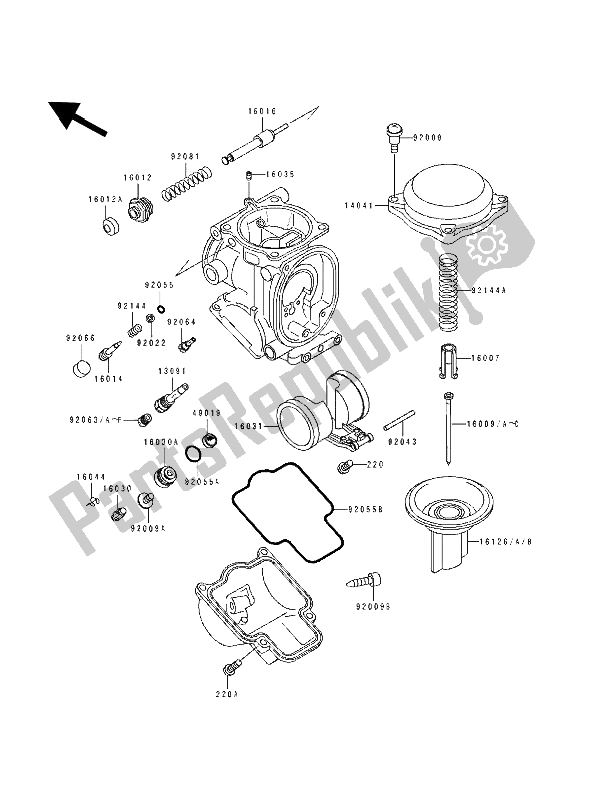 Alle onderdelen voor de Carburateur Onderdelen van de Kawasaki ZXR 750 1991