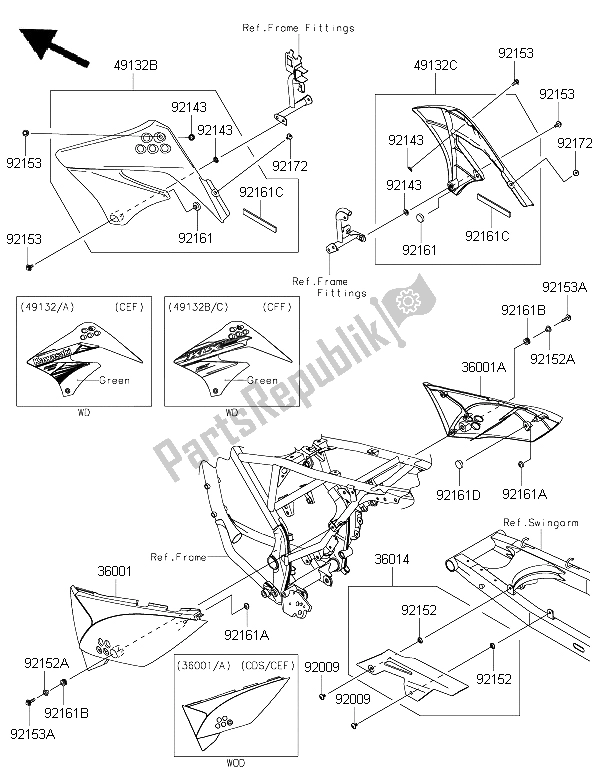 Tutte le parti per il Coperture Laterali E Copertura A Catena del Kawasaki KLX 125 2015