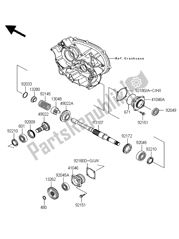 Todas las partes para Engranaje Cónico Delantero de Kawasaki KFX 700 KSV 700A6F 2006