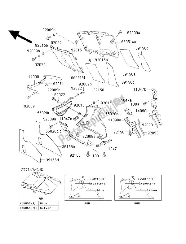 Toutes les pièces pour le Capot Abaisse du Kawasaki ZZ R 600 2002