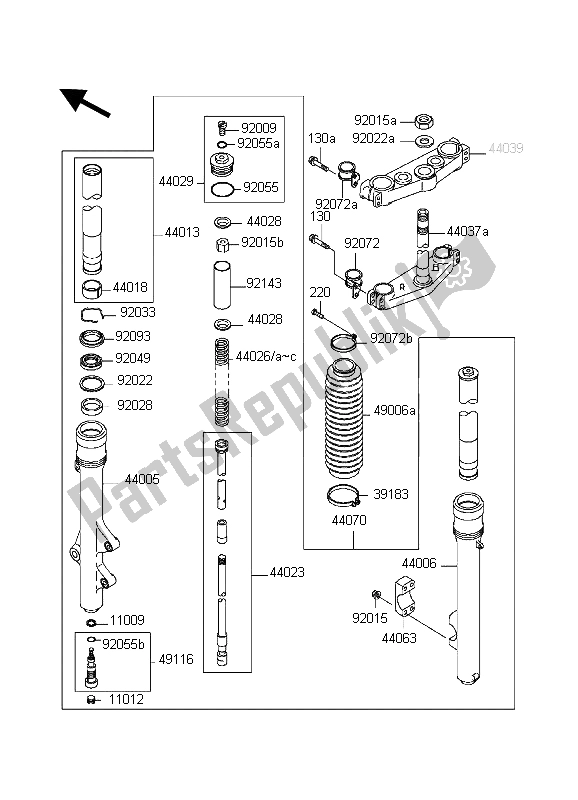 All parts for the Front Fork of the Kawasaki KDX 200 1998