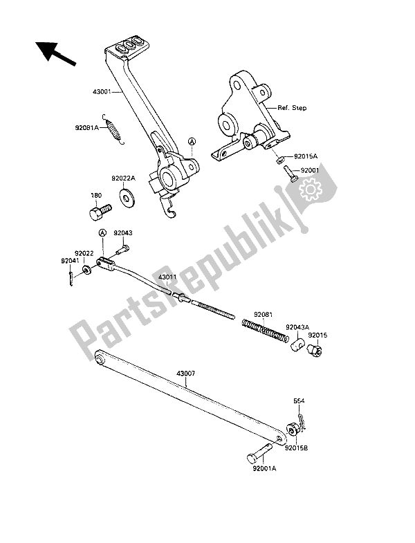 All parts for the Brake Pedal of the Kawasaki GPZ 500S 1988