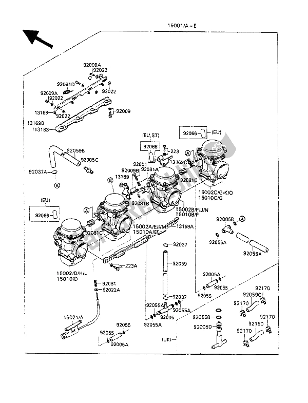 Todas as partes de Carburador do Kawasaki GPX 600R 1990