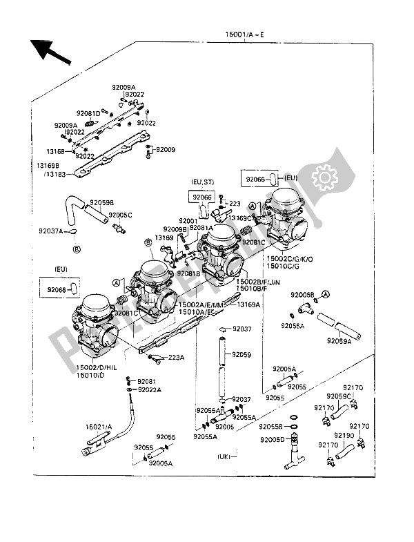 All parts for the Carburetor of the Kawasaki GPX 600R 1990