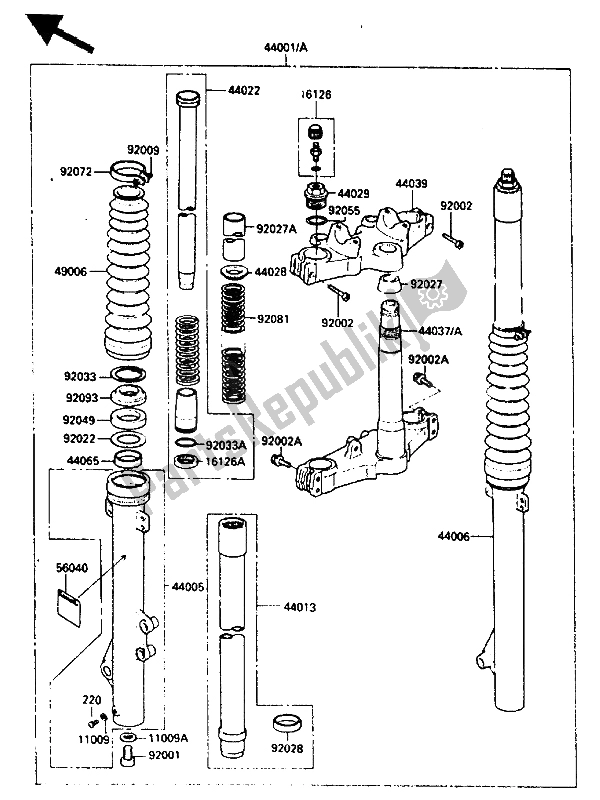 Wszystkie części do Przedni Widelec Kawasaki KLR 250 1985